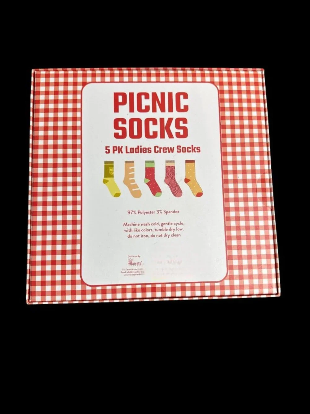 Picnic Socks 5 Pairs Ladies Crew Socks Set shoe size 4-10 New in Box